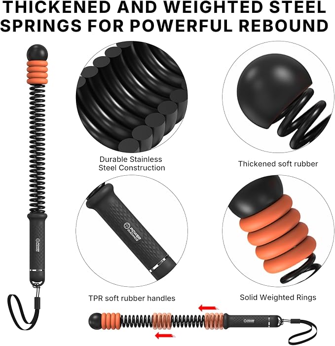 POWER GUIDANCE Adjustable Weighted Ropeless Battle Ropes with 4 Resistance Rings, Portable Cordless Battle Rope for Home Gym, Progressive Strength & Low-Impact HIIT Training for Men & Women，Black