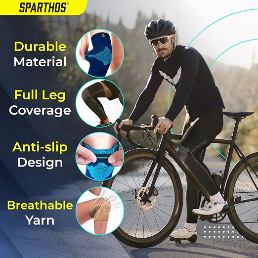 Sparthos Compression Leg Sleeve Men, Full Leg Compression Sleeve, Black-XL