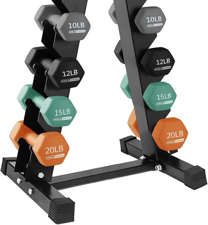 HolaHatha 1, 2 and 3 lb Neoprene Dumbbell Strength Training Weight Set with Rack