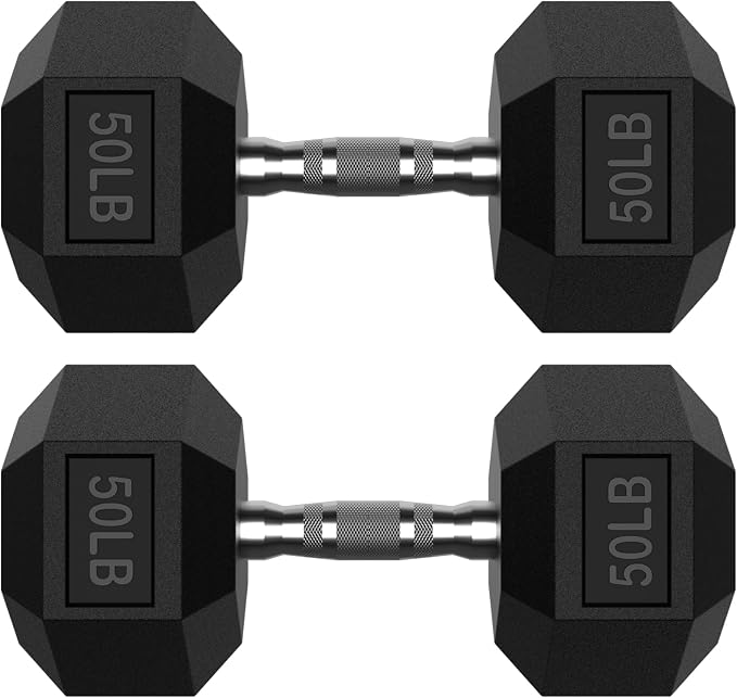 HANDBODE Rubber Encased Hex Dumbbell Pair, 2.5-65 lb | Non-Slip Handle Design for Secure & Comfortable Grip, Hand Weights for Strength Training, Fitness & Home Gym