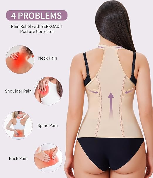 YERKOAD Back Brace for Women Full Back Straightener Posture Corrector Beige | Breathable Back Support Posture Corrector Adjustable Waist Trainer Full Back Pain Relief Brace for Working, Exercising