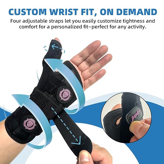 JUPITER Carpal Tunnel Wrist Brace with Thumb Support, Day & Night Thumb Spica Splint for Left Hand, Ideal for De Quervains Tenosynovitis, Tendonitis & Typing Pain Relief - Large/XLarge, Black-Pink for Men & Women
