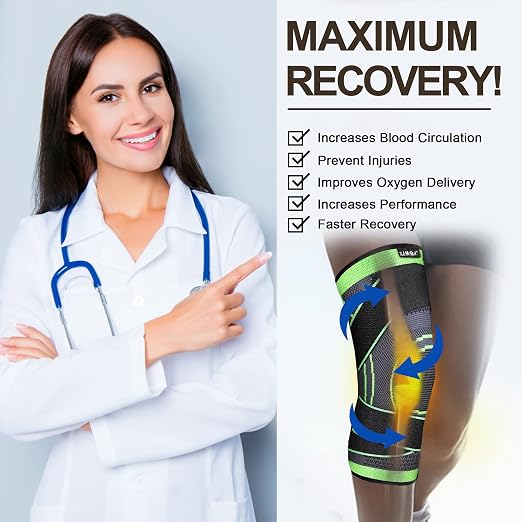 Knee Brace with Straps for Women/Men, Knee Compression Sleeve for Knee Pain, Arthritis, ACL, PCL, Meniscus Tear, Joint Pain Relief. Knee Support for Running, Workout, 1 pcs (Green,S/M)