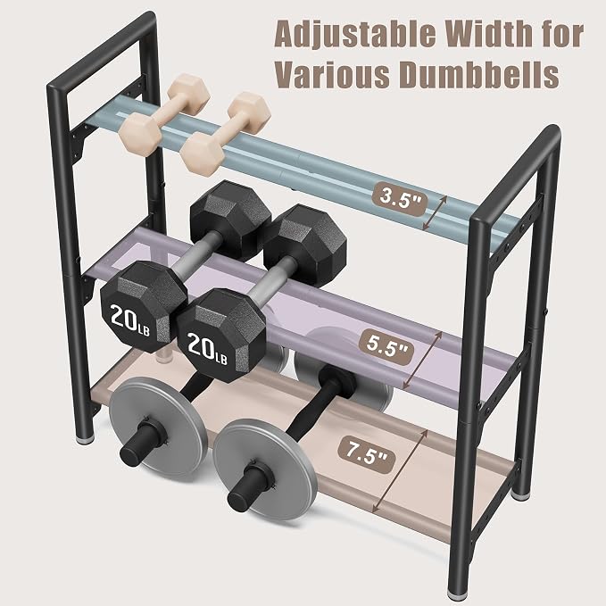 Jusgym Dumbbell Rack, 400LBS Load, Adjustable Weight Rack for Dumbbells ﻿ | Space-Saving Home Gym Storage, Adjustable Width, 2 Placement Options, Steel H-Frame, No-Pinching,Quick Assembly