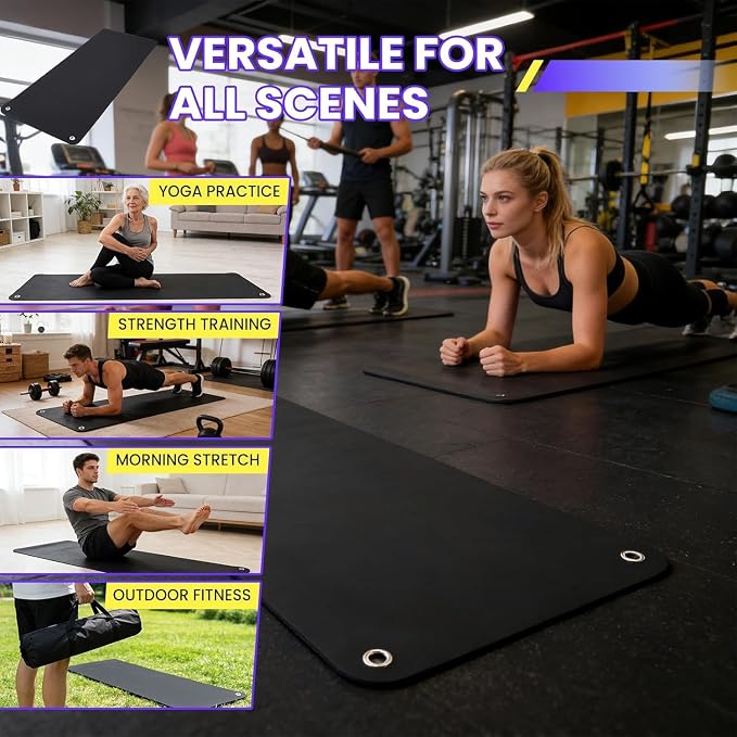 Garvee Hanging Exercise Mat, 71x24 / 56x24 Inch PVC Fitness & Yoga Mat for Group Classes, 5mm Thick with Reinforced Holes, Commercial Grade Gym Mat, Black/Blue/Multicolor