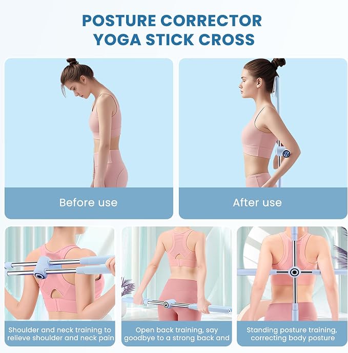 Yoga Stick, Posture Correction Stick for Women and Men, Relieve Back Pain, Upper and Lower Back Stretchers and Straighteners, 24.4-36.2 Inch Stretching Stick Neck Hump Corrector Stretching rod