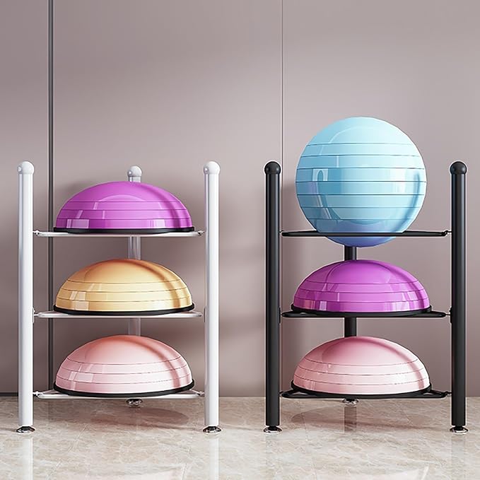 3/5/6/7 Tier Floor Stand Storage Organizer Exercise Half Balance Ball Storage Rack, Home Gym Workout Equipment for Bosu Slam Bowling Medicine Balls(Black,3 Layer - 27.5in)