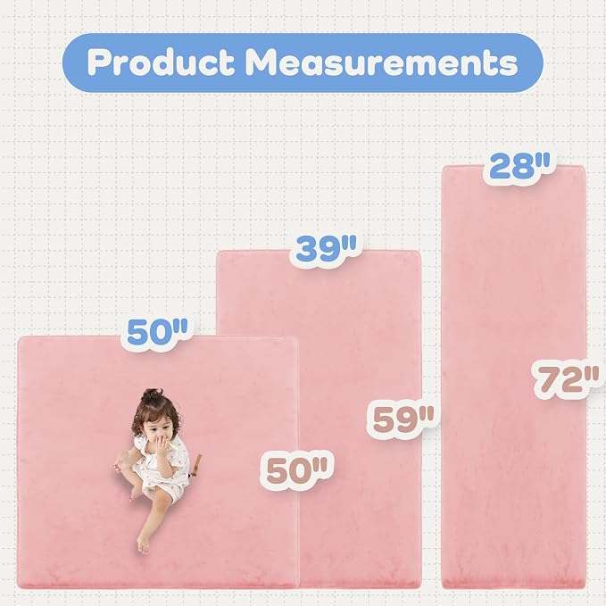 1.3" Thick Baby Floor Play Mat 50x50 Padded Foam Mat for Kids, Pink | Memory Mat for Baby to Play on Floor Waterproof Easy Care with Non-Slip Tummy Time Play Mat for Nursery Playroom Classroom