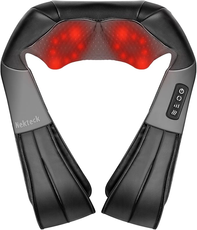 Nekteck Shiatsu Neck Massager with Heat for Pain Relief, NOT Cordless | 2026 Upgraded 3D Back Shoulder Kneading Massage Pillow, 3 Intensity Speeds Deep Tissue, Relaxation Gifts for Men Women, Black