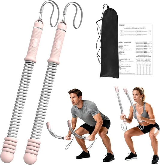 POWER GUIDANCE Adjustable Weighted Ropeless Battle Ropes with 4 Resistance Rings, Portable Cordless Battle Rope for Home Gym, Progressive Strength & Low-Impact HIIT Training for Men & Women，Pink