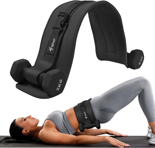 Hip Thrust Belt, Leather Dumbbell Booty Workout Belt | Adjustable non-slip booty belt for hip thrusts, fits dumbbells kettlebells plates, home gym exercise equipment