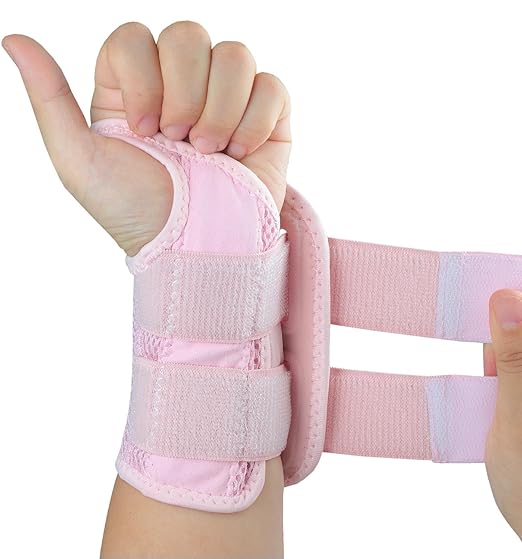 Carpal Tunnel Wrist Brace, Adjustable Wrist Support Brace, Night Wrist Sleep Supports Splints Arm Stabilizer (Left Hand, S/M, Pink)