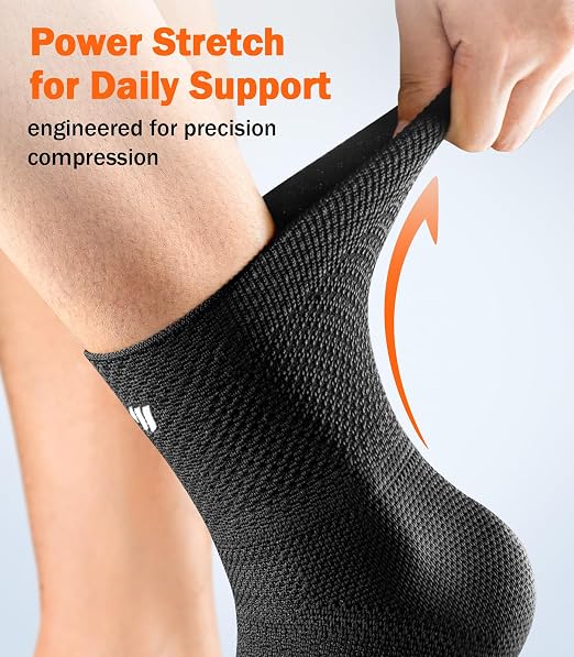 Flat Knitting Ankle Brace For Women&Men, 7-Zone Dynamic Compression Sleeve w/Flex Strap,Foot Support For Sports, Sprained Ankle, Achilles Tendonitis, Plantar Fasciitis Relief(Pack of1)L, Black