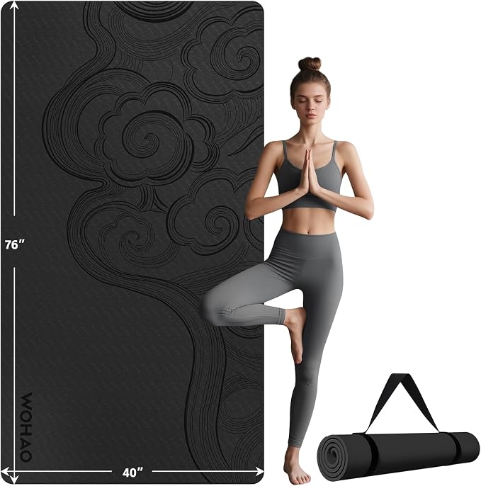 Large 76"x40"x0.4" Yoga Mat | Extra Width & Thick, Non-Slip Exercise Mat, Versatile for Stretching, Yoga Studio, Gym, Home & Indoor/Outdoor Workouts