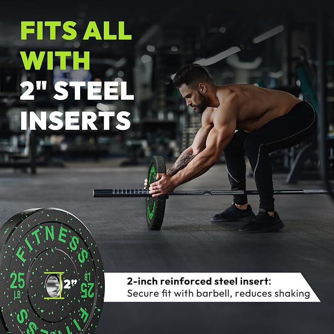 HANDBODE 2-Inch High-Bounce Bumper Plates, Olympic Weight Set, 10-650 lb | Barbell Weight Plates Set for Home Gym, Colored Weights Rubber Strength Training Plate for Weight Lifting