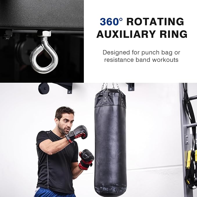 LIONSCOOL Multifunctional Wall Mounted Pull Up Bar with Pulley System, 48" and 16"/24" Multi-Grip Chin Up Bar, Cable Pulley Attachments Included, Perfect for Upper Body Workouts