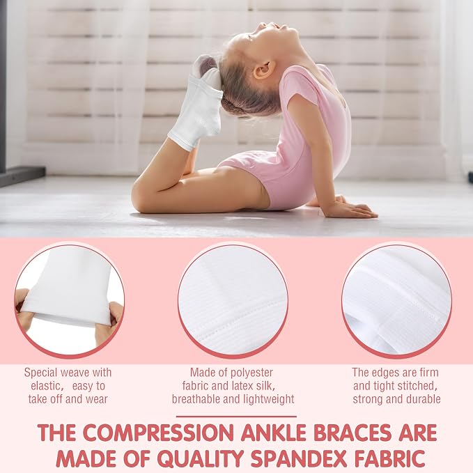 Tarpop 2 Pairs Kids Ankle Brace Set Foot Support Stabilizer Wraps Protector Guard Knitted Ankle Sleeve Sock Support Compression Socks for Injury Prevention(White,Large)