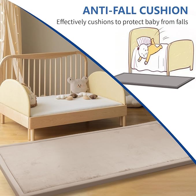 2" Thick Play Mat for Babies Toddlers,Extra Safety Anti-Fall Cushion Mat, Non-Slip Water-Repellent Coral Velvet,28"x72" Bedside Rug for Kids Room (Beige)
