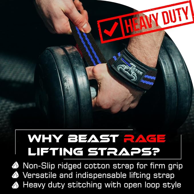 BEAST RAGE Lifting Wrist Straps for Weightlifting, Straps Gym Grip Power Workouts Lifting Straps Padded Neoprene & Premium Cotton Men Women, Deadlift Bodybuilding Exercise Lifting Straps