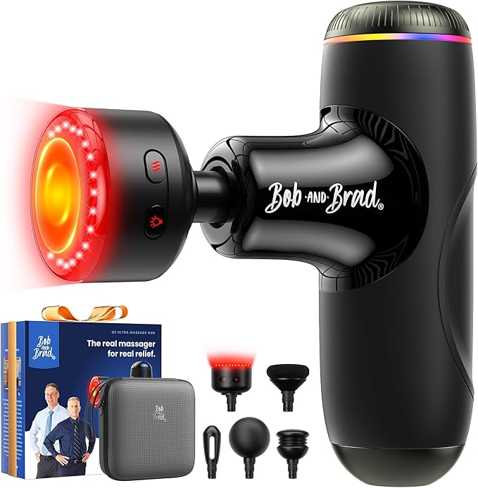 BOB AND BRAD Q2 Ultra Max Mini Massage Gun, Deep Tissue Back Handheld Massager with Infrared Heat Therapy, 5-11mm Amplitude, FSA Approved Portable Percussion Muscle Massager Gun Fathers Day HSA