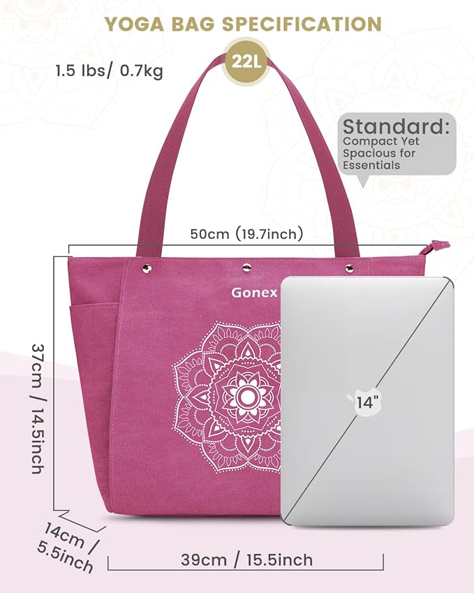 Gonex Yoga Mat Bag For Women Canvas Tote Pilates Gym Bag With Mat Carrier | Front-Opening Quick Access Mat Straps, Durable Cotton Canvas, Machine Washable, Bottle Holder Multi Pockets, Yoga Gym Travel