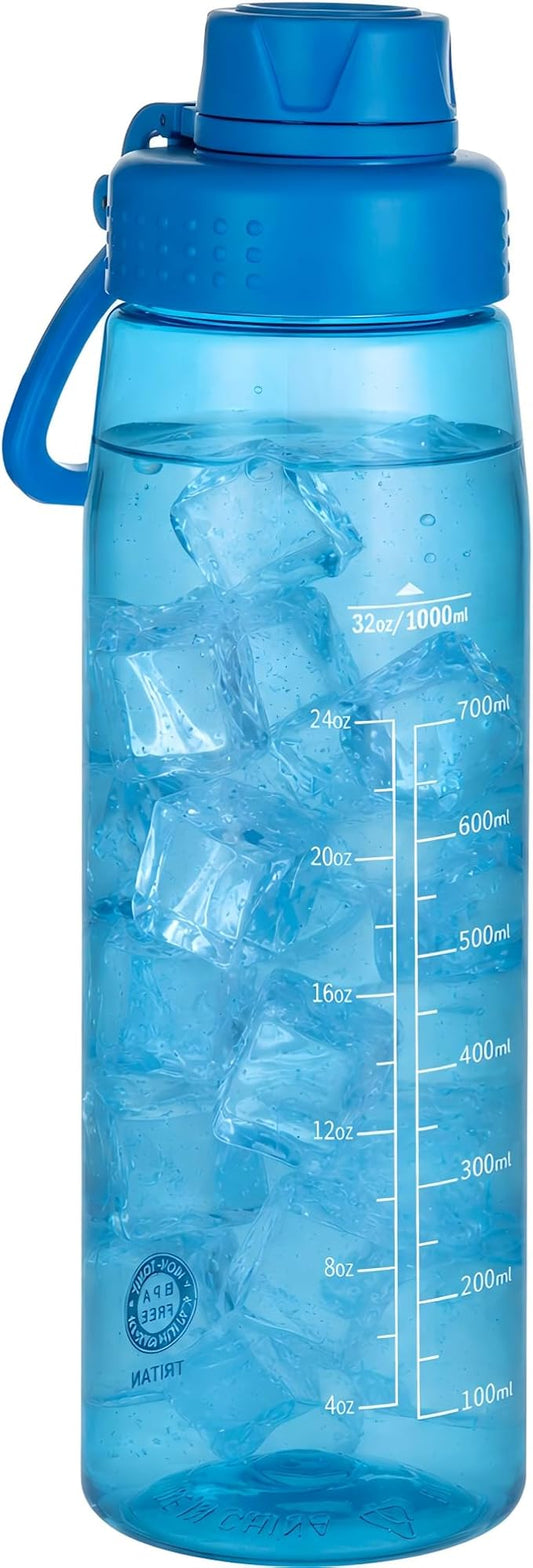 32oz Clear Water Bottle - BPA-Free Tritan Plastic, Fast Flow Spout Lid, Wide Mouth & Leakproof Design Hiking Water Bottle Suitable for Travel, Outdoors, Gym, Travel, Home, School (Blue)