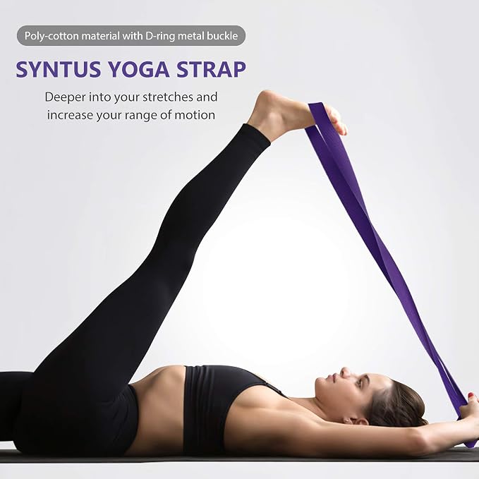Syntus Yoga Block and Yoga Strap Set, Soft Non-Slip Yoga Blocks 9×6×4 inches, 8FT Metal D-Ring Strap for Yoga, General Fitness, Pilates, Stretching and Toning