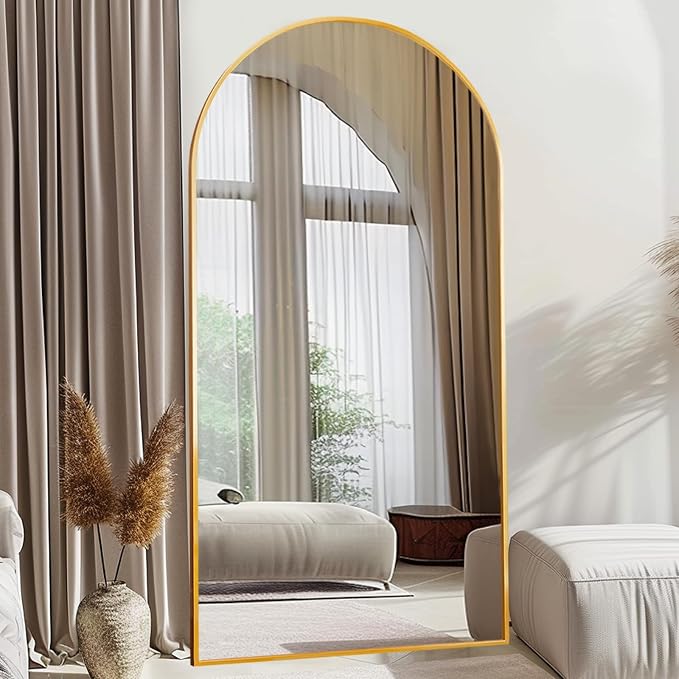 Beauty4U 76" x 34" Arched Full Length Mirror with Stand, Gold Floor Mirror | Large Standing, Leaning, or Wall-Mounted Tempered Full Body Mirror with Metal Frame for Bedroom, Closet, Modern Home Decor