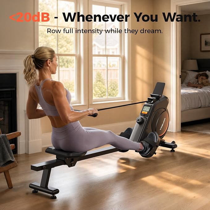 YOSUDA Rowing Machine for Home, Magnetic Rower Machine for Beginners to Athletes, Use with Resistance Adjustment Function, Bluetooth, App Supported, LCD Monitor, and Comfortable Seat Cushion