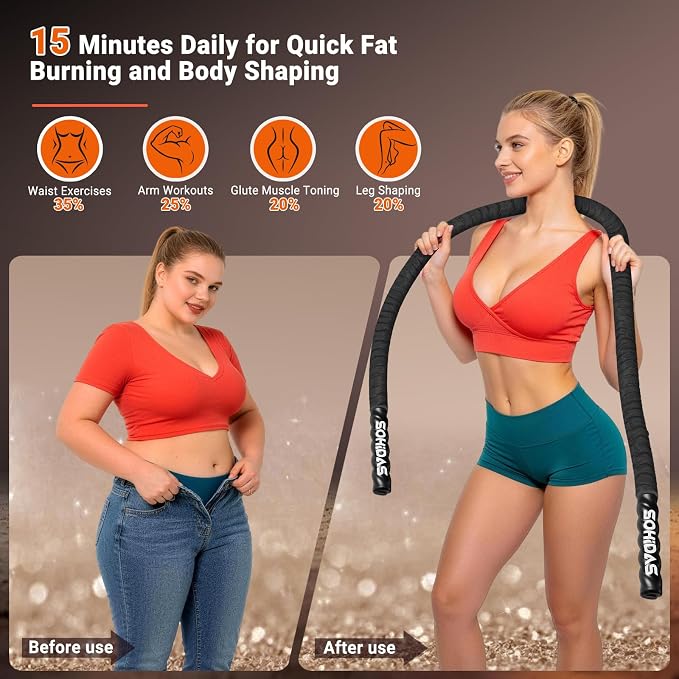 Weighted Jump Rope for Men Women, 3.68LB Adult Jump Ropes for Fitness Heavy Skipping Rope, Jumping Rope for Training Muscle Speed Home Gym Workout Equipment Exercise Jumpropes Weight Loss