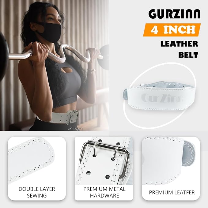 9mm Leather Fitness Weight Lifting Belt for Women&Men with 4 Inches Padded Lumbar Support for Power Lifting Workout & Squats Exercise