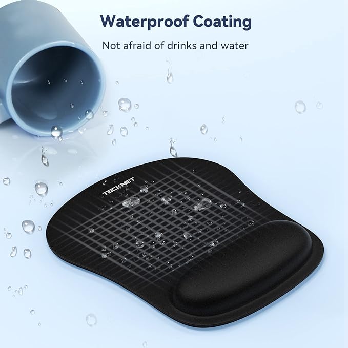 TECKNET 3 Pack Gaming Ergonomic Mouse Pad with Wrist Support | Soft Memory Foam, Fast Rebound, Pain Relief，Waterproof Surface, Non-slip Base