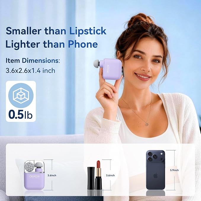 OKACHI GLIYA Mini Portable Massage Gun with 3 Heads All-in-One Storage Case | Small Handheld Muscle Massager with Percussion Deep Tissue,5 Adjustable Modes,Pocket Massage Gun for Travel, Office and Gym
