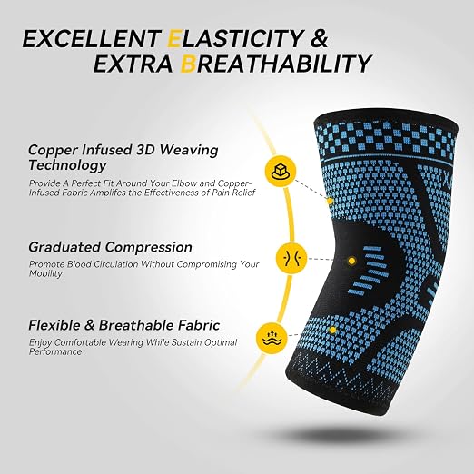INDEEMAX Copper Elbow Compression Sleeve, 2 Pack Elbow Brace for Tendonitis | Elbow Sleeve for Women Men, Arm Support for Tennis & Golfer's Elbow, Joint Pain Relief, Arthritis, Bursitis, Weightlifting