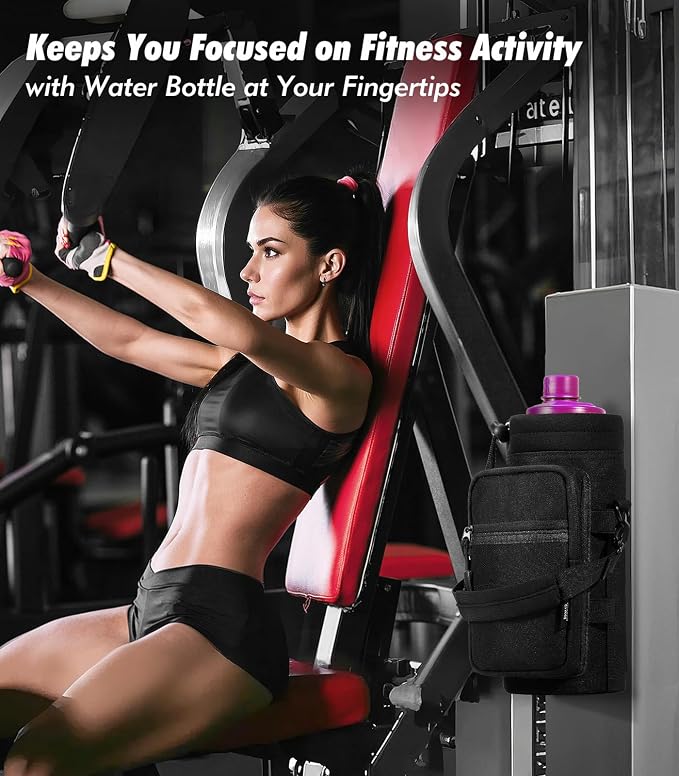 Nuovoware Magnetic Gym Bag, 40oz, Water Bottle Carrier Holder, Black | Adjustable Shoulder Strap, Magnets Magnetic Gym Bag, Bottle Pouch Sling, 2 Pocket, Neoprene Organizer Sleeve