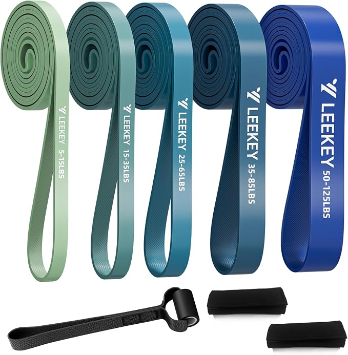 LEEKEY Pull Up Assistance Bands,5-125LB Resistance Bands with Grip、Door Anchor、Gym Bag - Exercise Bands for Full-Body Training, Fitness, Physical Therapy -USA Original Patent