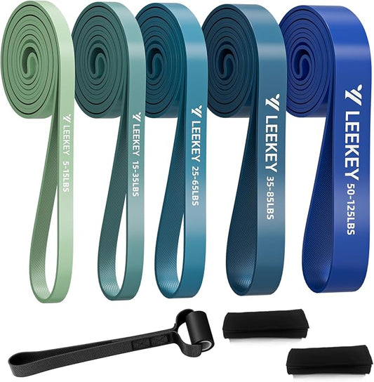 LEEKEY Pull Up Assistance Bands,5-125LB Resistance Bands with Grip、Door Anchor、Gym Bag - Exercise Bands for Full-Body Training, Fitness, Physical Therapy -USA Original Patent