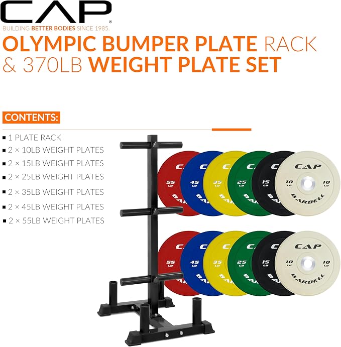 CAP 2-inch Olympic Bumper Plate Weight Set | 100-370 lbs | Multiple Colors | Storage Rack Optional