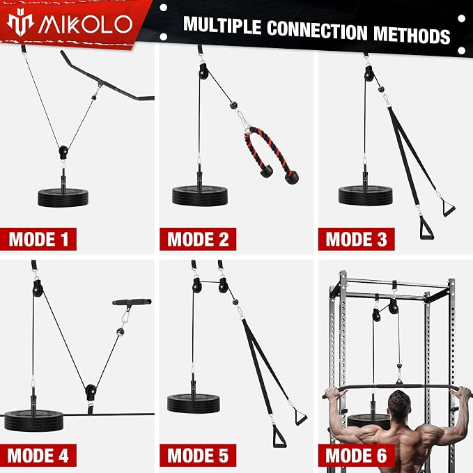 Mikolo Upgraded Weight Lift Pulley System - LAT Pulley Attachments with Adjustable Length Cable for Full Body Training, Home Gym Set
