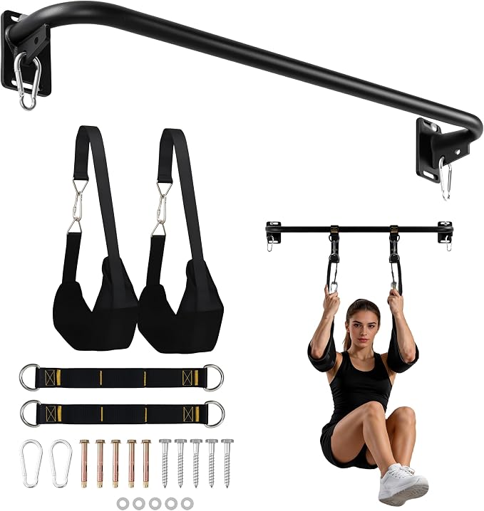 Wall Mounted Pull Up Bar, Carbon Steel Doorway Chin Up Bar for Home Gym | Reinforced plate supports fit joists and studs, creating a stable space-saving upper-body strength training station.
