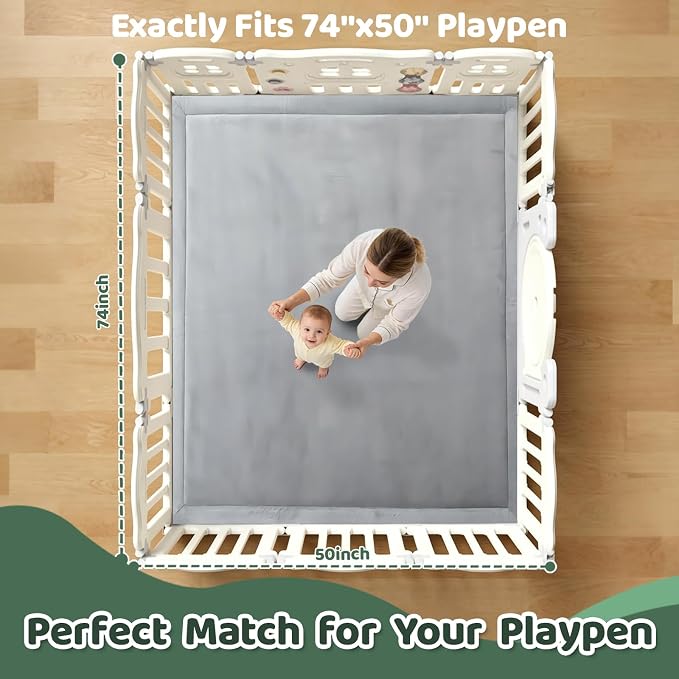 Baby Play Mat for Floor, 74'' x 50'' Thicken Foam Soft Padded Playmat for Tummy Time, Playpen Mat for Toddlers Infant Kids, Water-Repellent Coral Velvet, Non-Slip Bottom Safe for Crawling (Light Grey)