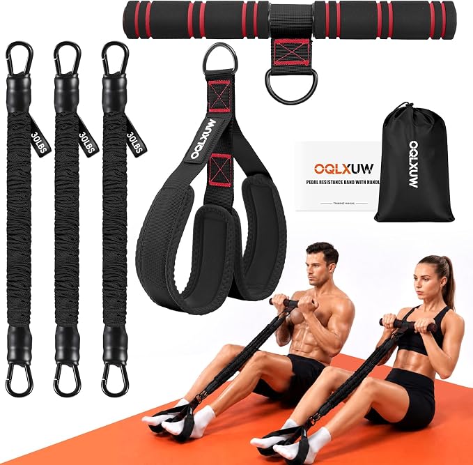 Upgraded Multifunction Pedal Resistance Band with Handle, Adjustable Foot Pedal Resistance Bands for Core, Arm, Legs, Body Strength, Portable Home Gym Workout Equipment for Men & Women