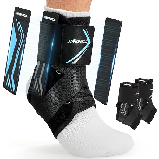 2 Pack Ankle Brace for Women & Men, Lace-Up Support with Side Stabilizers | Adjustable fit, Sprained ankle support, Achilles tendon support, Basketball, volleyball, running, tennis