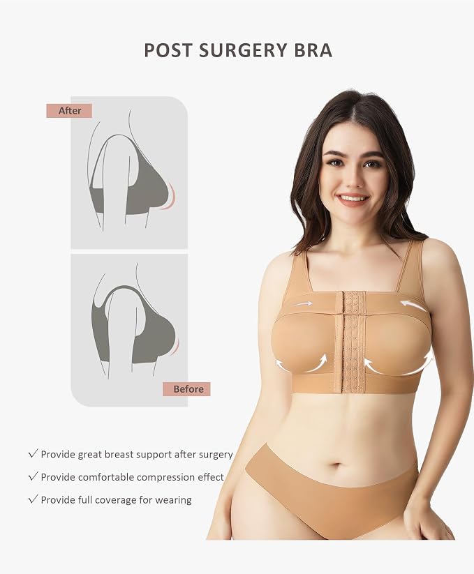 FeelinGirl Arm Compression Sleeve Women Post Surgery Front Closure Bra | Arm Lipo Compression Garment, Seamless Arm Shaper for Flabby Arms, Lymphedema Compression, Breast/Back Support