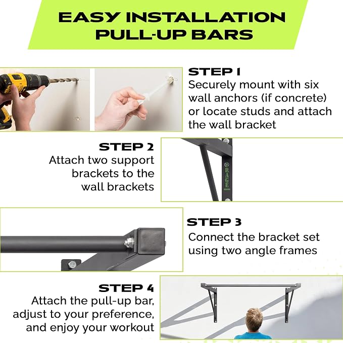 Wall Mounted Pull Up Bar, Heavy-Duty Steel, 500lbs Weight Capacity