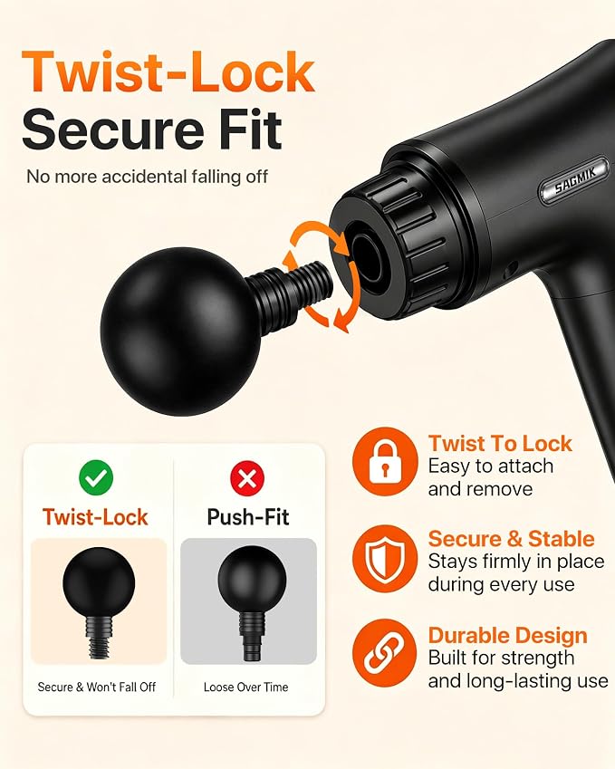 Massage Gun, 30 Speeds, 6 Heads, Quiet Deep Tissue Muscle Massager | Mini handheld percussion massager for back, neck, shoulders and body; ideal for athletes, workouts and muscle recovery.