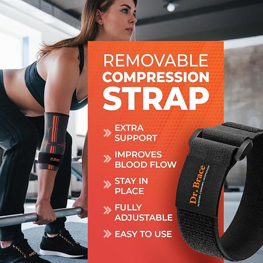 DR. BRACE® Elite Elbow Brace Support, Breathable Elbow Compression Sleeve with Gel Pad for Golfer's, Tennis Elbow & Tendonitis Treatment & Pain Relief