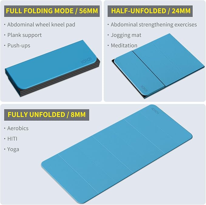 Foldable Yoga Mat Extra Large 74"×31.5" | Double-Sided Non-Slip,Extra Wide Foldable Design,8mm Extra Thick,Exercise Mat for Home, Studio and Travel Use