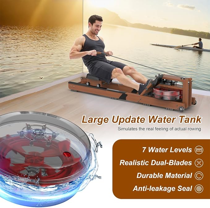 Water Rowing Machine for Home Use- Rower Machine 400LBS Weight Capacity with Dedicated Monitor & Comfortable Seat, Bluetooth APP (Upgrade rowering Machine)