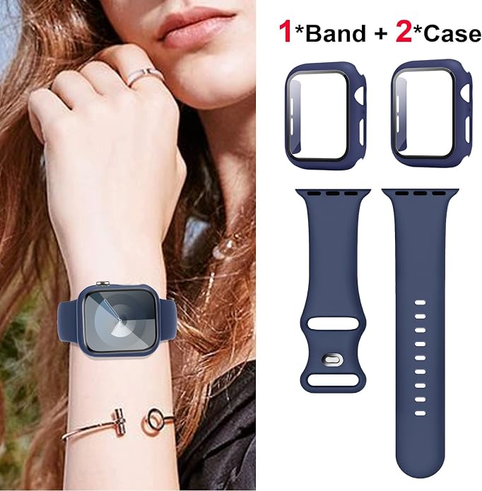 Sport Band and Case for Apple Watch Band 40mm 44mm 46mm 42mm 41mm 45mm 38mm iWatch Bands for Women/Men,Silicone Waterproof Strap with Cover Combo for Apple Watch Series 11 10 9 8 7 6 5 4 SE Ultra/2 3